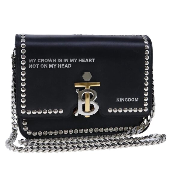 BURBERRY Chain Shoulder Bag Leather Black Auth 106254V - Picture 1 of 16